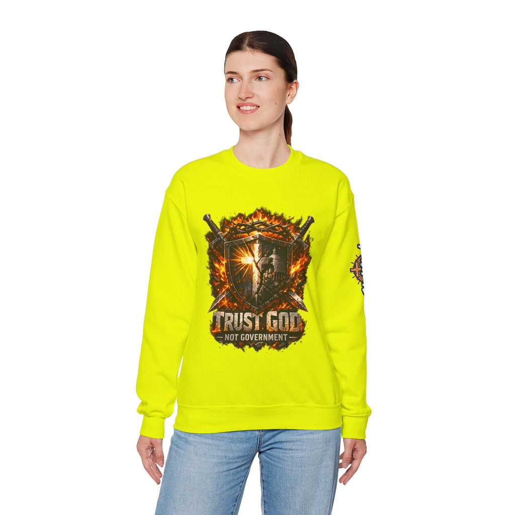 Trust God Not Government Shield Sweatshirt — Patriotic Christian Faith Sweatshirt Printify