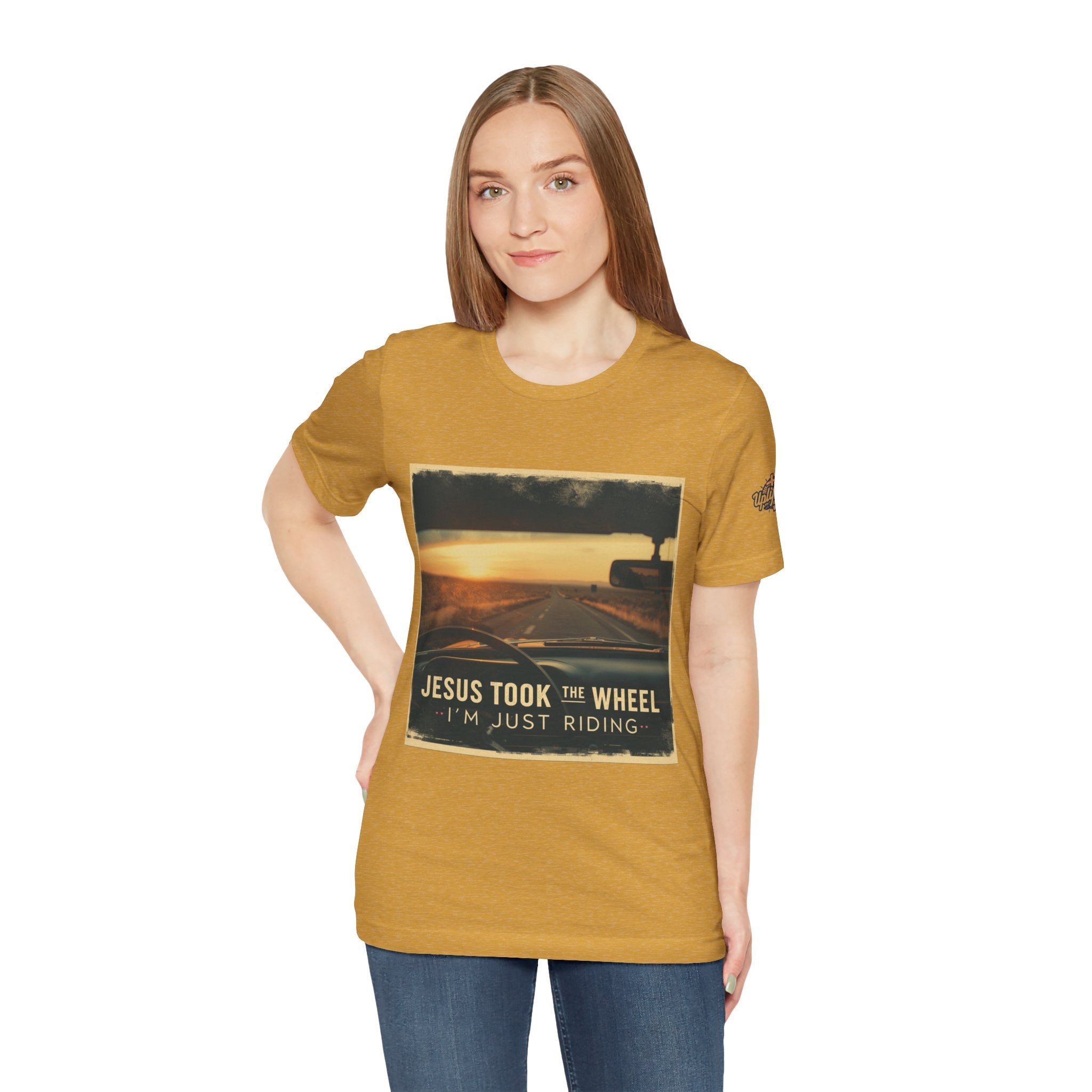 Jesus Took the Wheel I'm Just Riding T-shirt – Funny Christian Convertible Car T-shirt for Surrendered Faith & Humor Printify