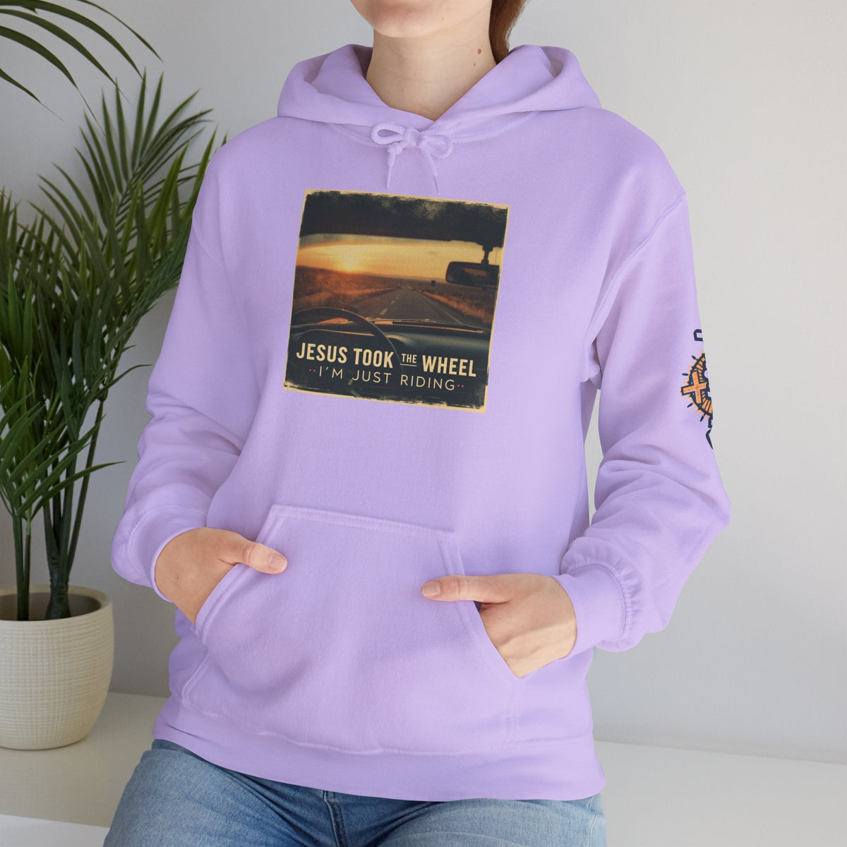 Jesus Took the Wheel I'm Just Riding Hoodie – Funny Christian Convertible Car Sweatshirt for Surrendered Faith & Humor Printify