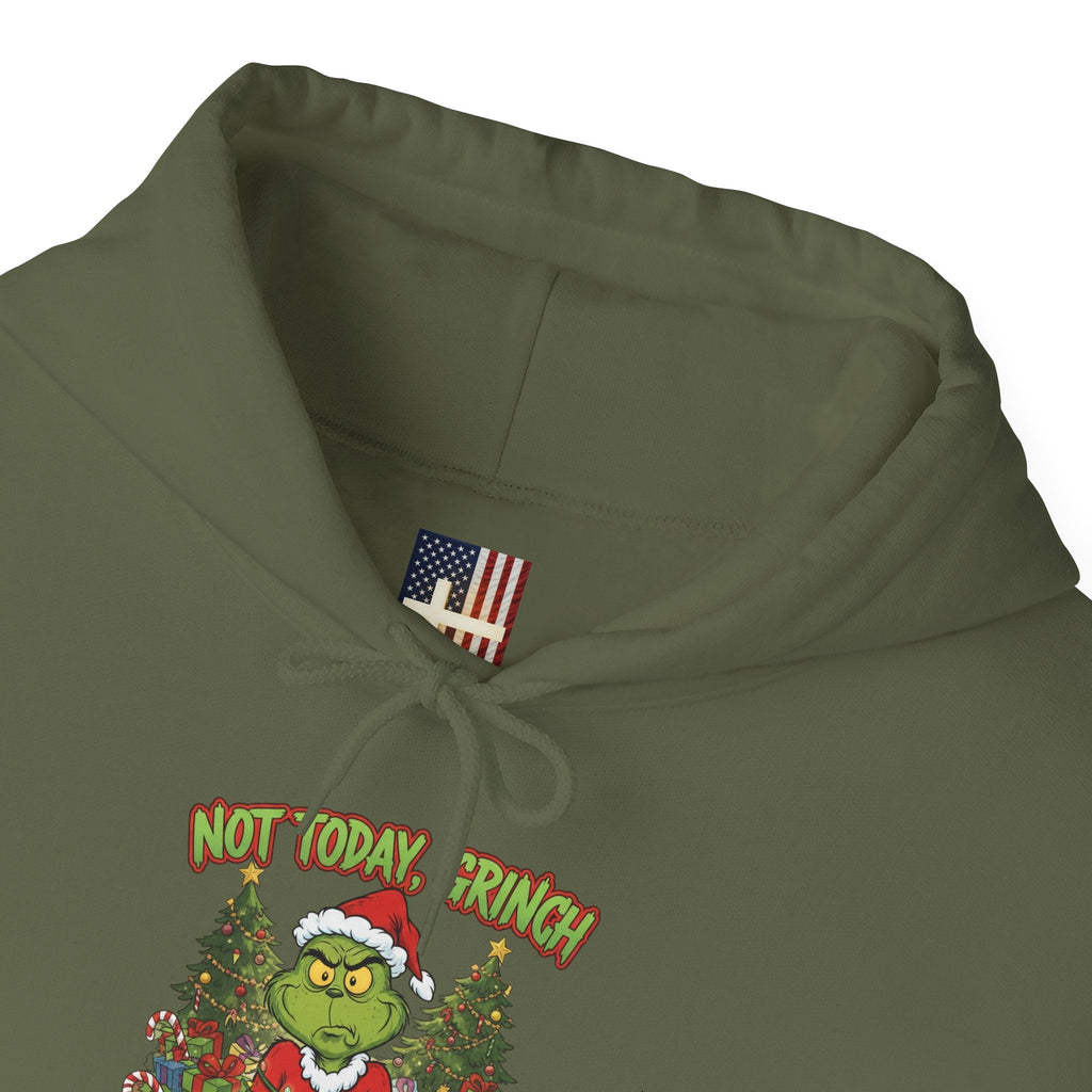 🎄 Not Today, Grinch – Jesus Saves | Funny Christian Christmas Hoodie | Sulking Grinch & Glowing Cross | Bold Neon Faith Tee by Uplifted Gear Printify
