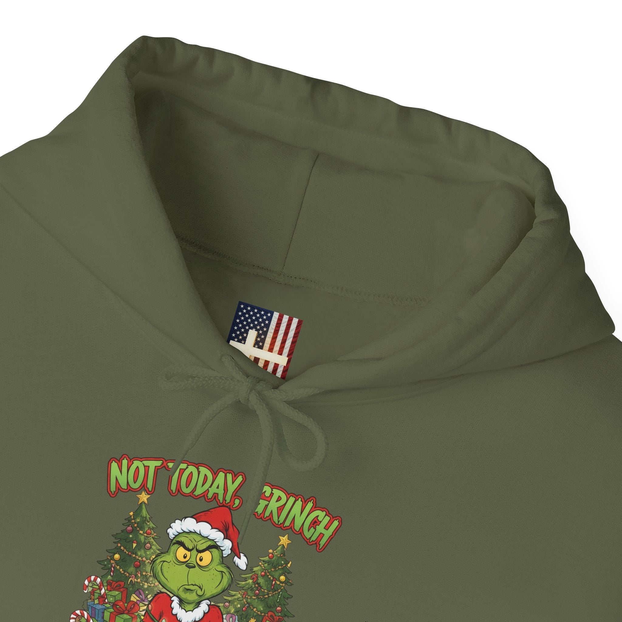 🎄 Not Today, Grinch – Jesus Saves | Funny Christian Christmas Hoodie | Sulking Grinch & Glowing Cross | Bold Neon Faith Tee by Uplifted Gear Printify