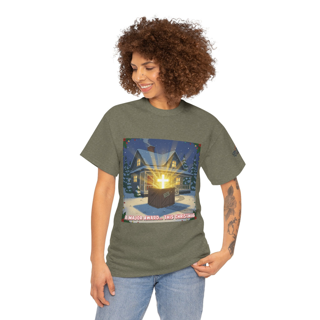 A Major Award This Christmas T-shirt – Fragile Leg Lamp Parody Cross Unboxing Christian T-shirt for Hilarious Faith & Holiday Glow Printify