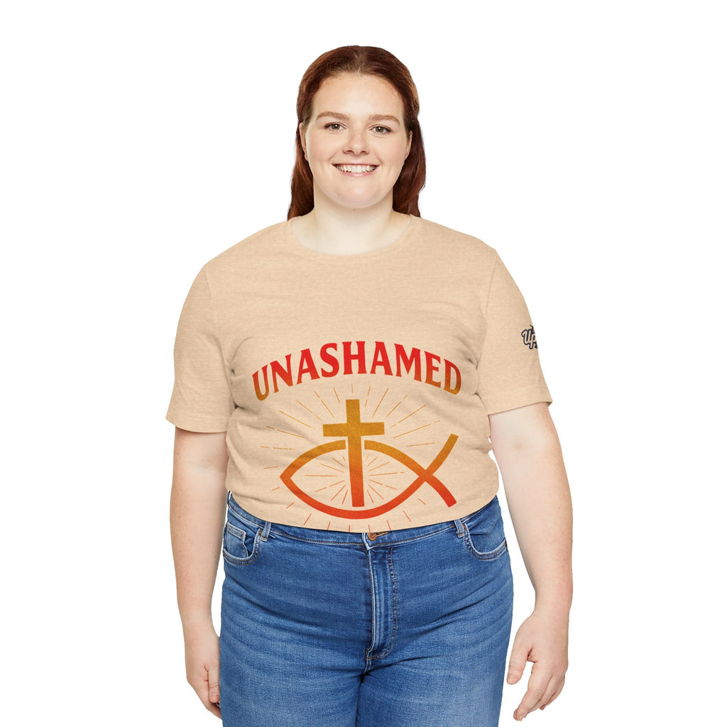 Unashamed T-shirt – Ichthys Jesus Fish & Cross Christian T-shirt for Romans 1:16 Bold Faith Printify