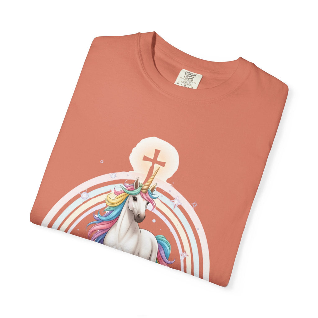Unique Unicorn Christian T-Shirt – Wonderfully Made with Rainbow Cross & Psalm 139:14 Printify