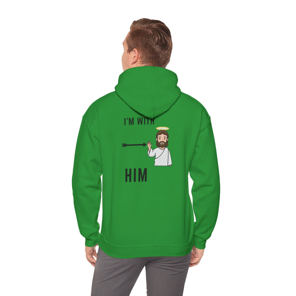 🔥 I’m With Him → Christian Hoodie | Arrow Pointing to Jesus | Minimalist Faith Tee | Subtle Cross Design | Bible-Inspired Apparel by Uplifted Gear Printify