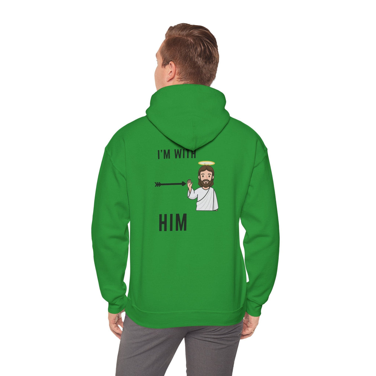 🔥 I’m With Him → Christian Hoodie | Arrow Pointing to Jesus | Minimalist Faith Tee | Subtle Cross Design | Bible-Inspired Apparel by Uplifted Gear Printify