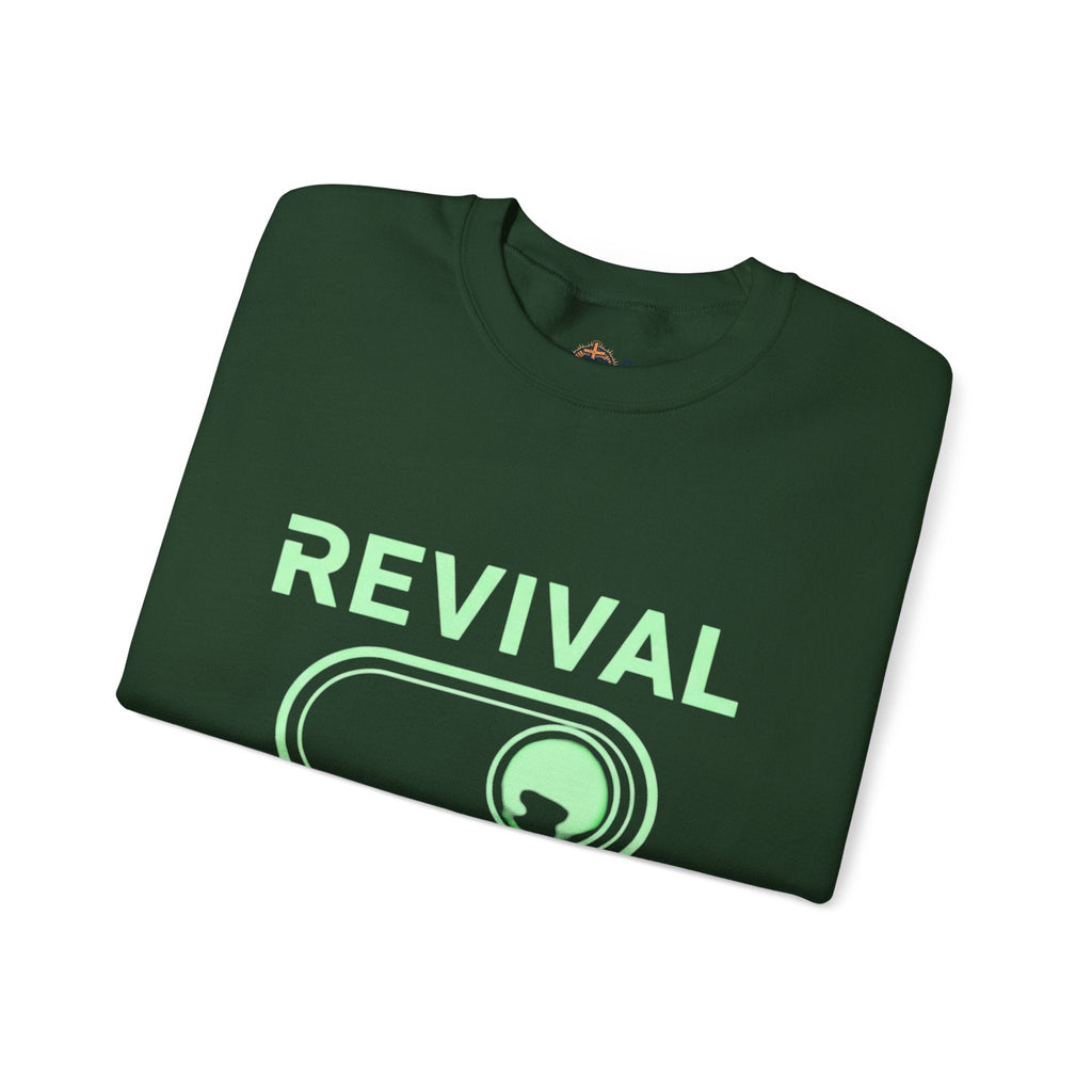 🔥 Revival Mode: ON – Christian Techwear Sweatshirt | Glowing Green Faith Switch | Futuristic Jesus Shirt | Activate Your Spiritual Awakening | Uplifted Gear Printify