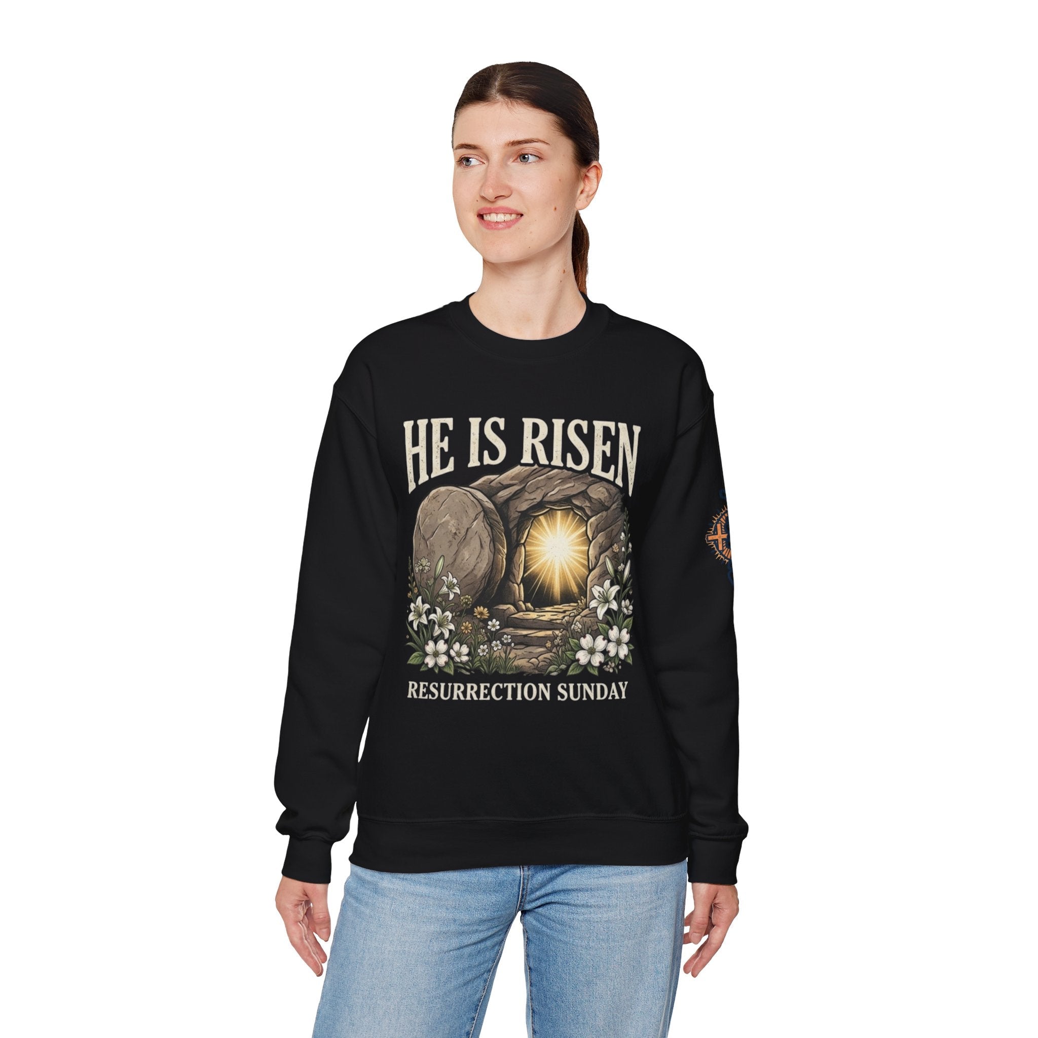 He Is Risen Sweatshirt — Jesus Christ Resurrection Easter Sweatshirt Printify