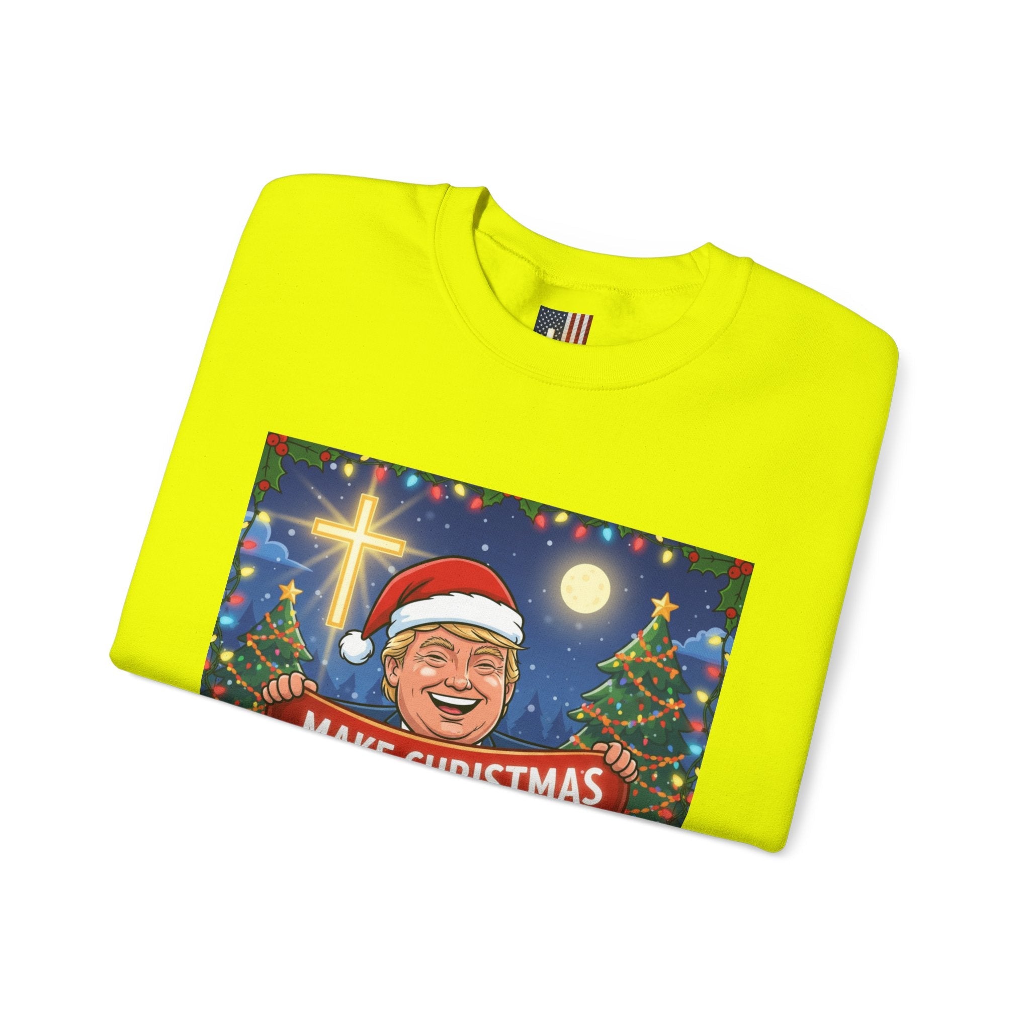 🎄 Make Christmas Great Again – Patriotic Christian Christmas Sweatshirt | Bold Holiday Faith Tee | Red & White Banner Design | Uplifted Gear Printify