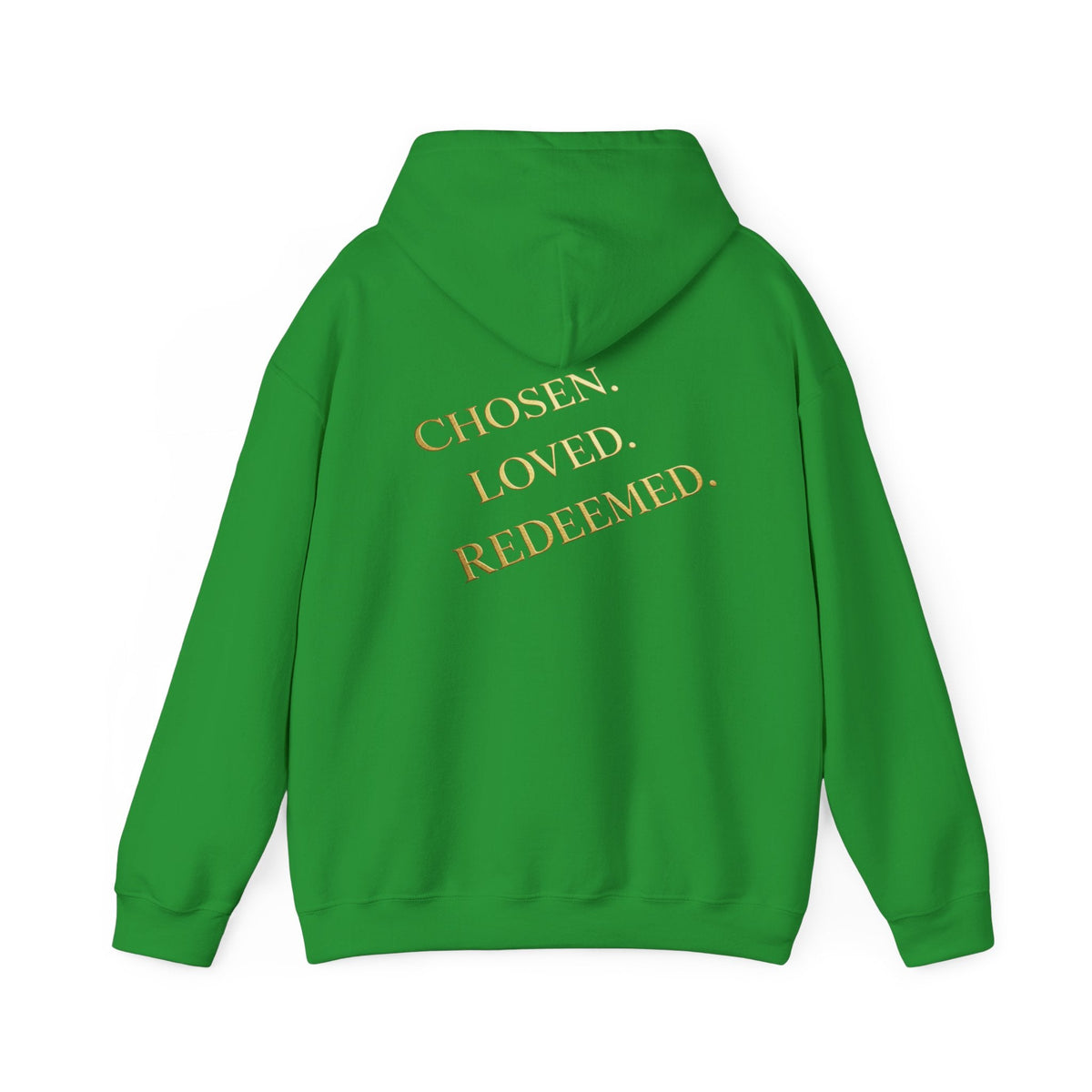 ✨ Chosen. Loved. Redeemed. – Elegant Christian Hoodie | Gold Foil Faith Tee | Subtle Cross & Heart Design | Inspirational Bible Verse Apparel by Uplifted Gear Printify