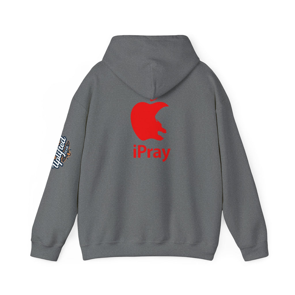 iPray Apple Logo Hoodie — Funny Christian Hoodie (Minimal Red Apple Graphic) Printify