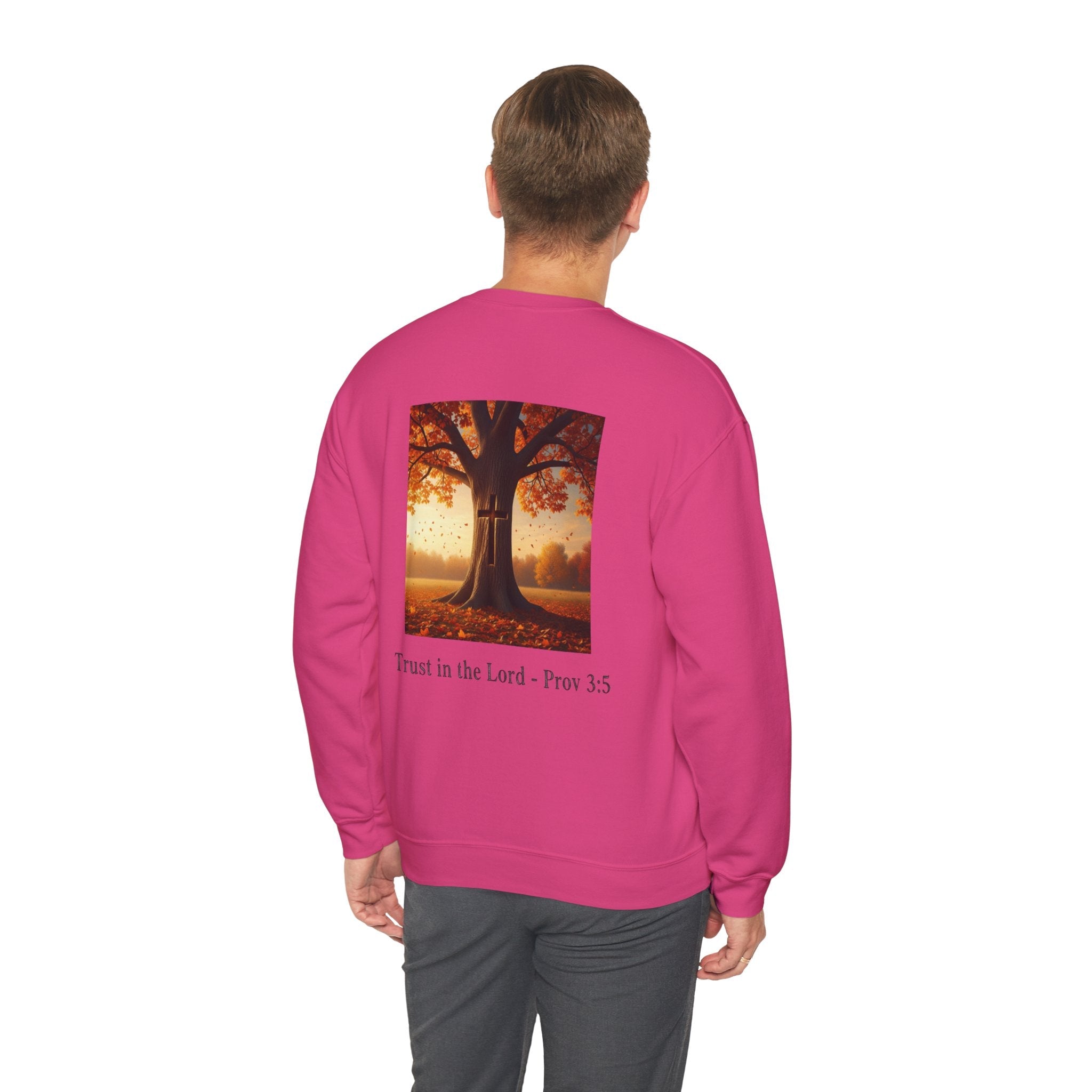 Trust in the Lord Sweatshirt – Autumn Tree Proverbs 3:5 Christian Sweatshirt for Cozy Faith Printify