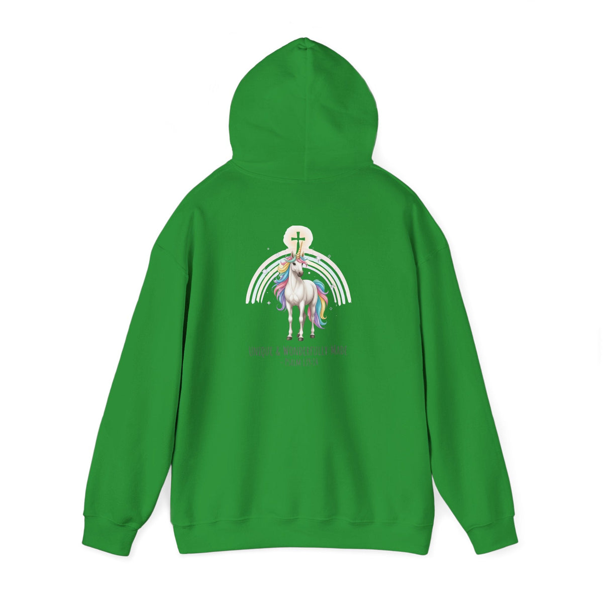 Unique Unicorn Hoodie – Rainbow Cross Psalm 139:14 Christian Hoodie for Wonderfully Made Printify