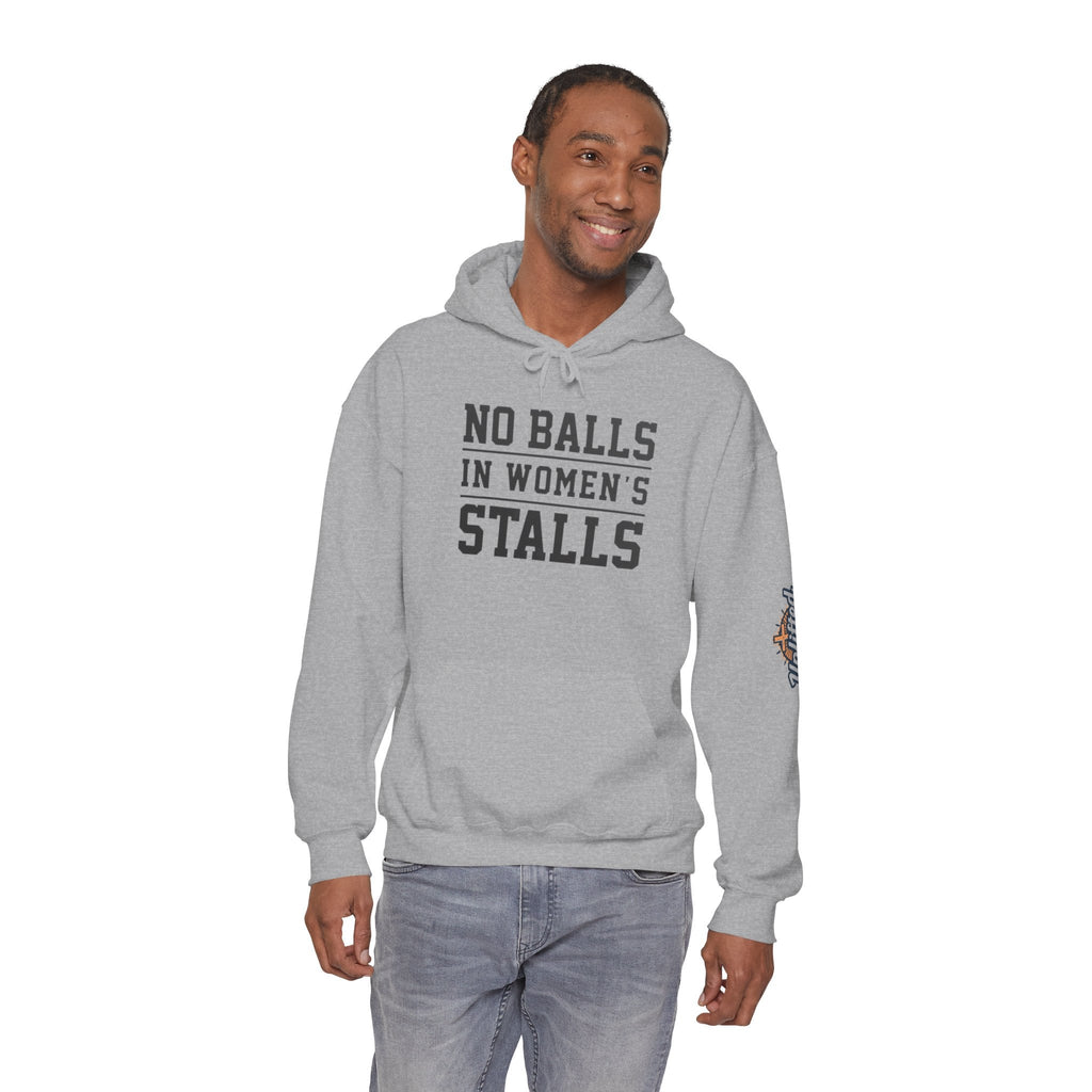 "No Balls in Women's Stalls" Statement Hoodie — Protest Sweatshirt Printify