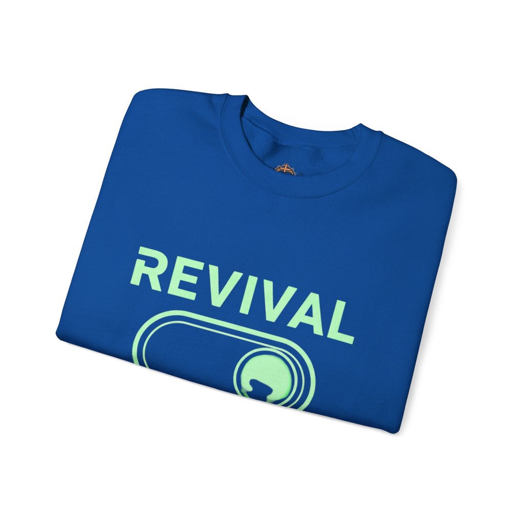 🔥 Revival Mode: ON – Christian Techwear Sweatshirt | Glowing Green Faith Switch | Futuristic Jesus Shirt | Activate Your Spiritual Awakening | Uplifted Gear Printify
