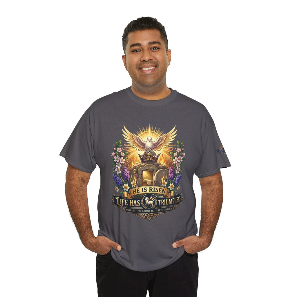 He Is Risen "Life Has Triumphed" T-Shirt — Easter Resurrection Christian Tee Printify