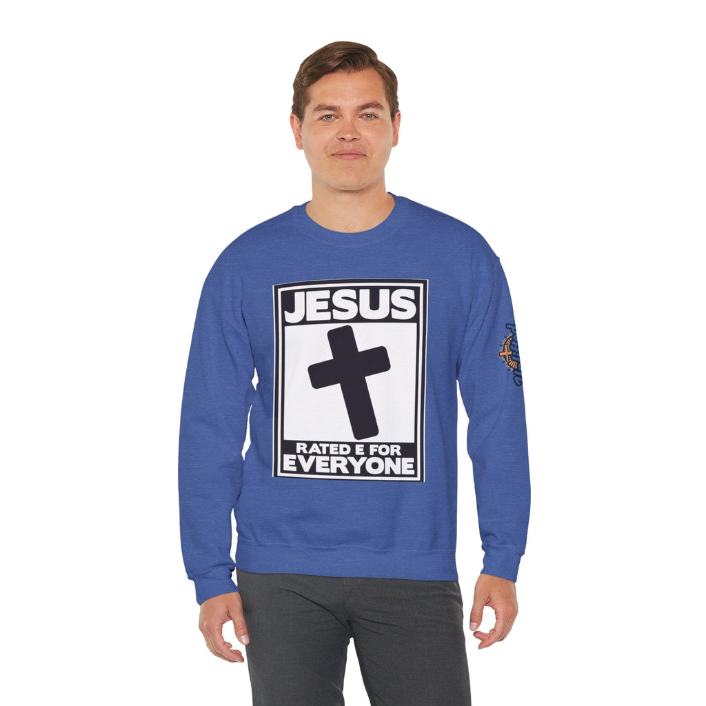 Jesus, Rated E for Everyone Sweatshirt - Gamer Faith Sweatshirt - Christian Video Game Parody Printify