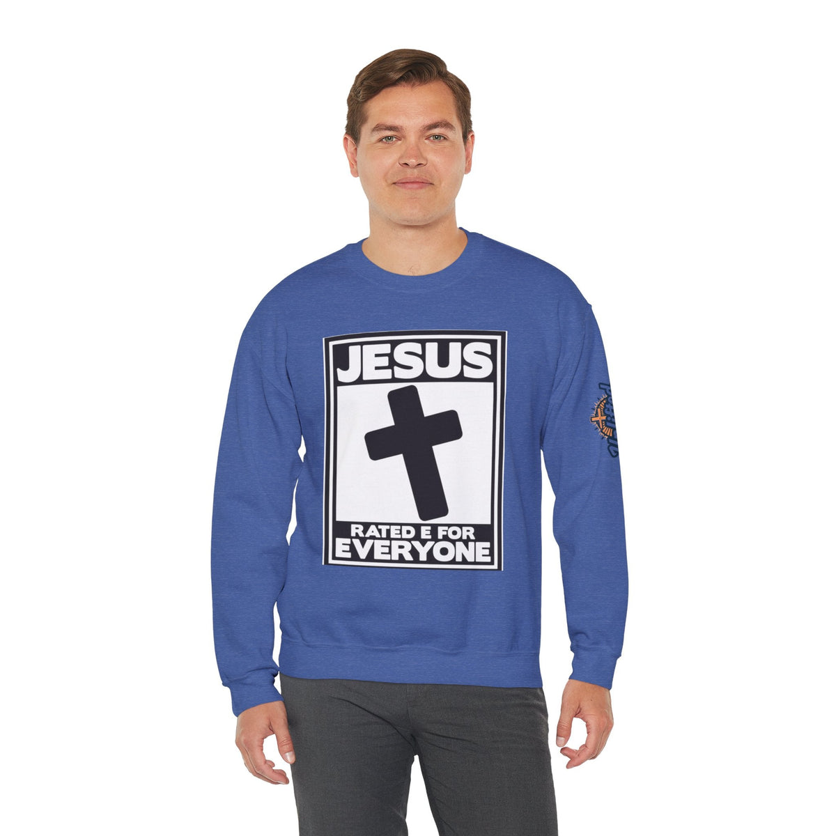 Jesus, Rated E for Everyone Sweatshirt - Gamer Faith Sweatshirt - Christian Video Game Parody Printify