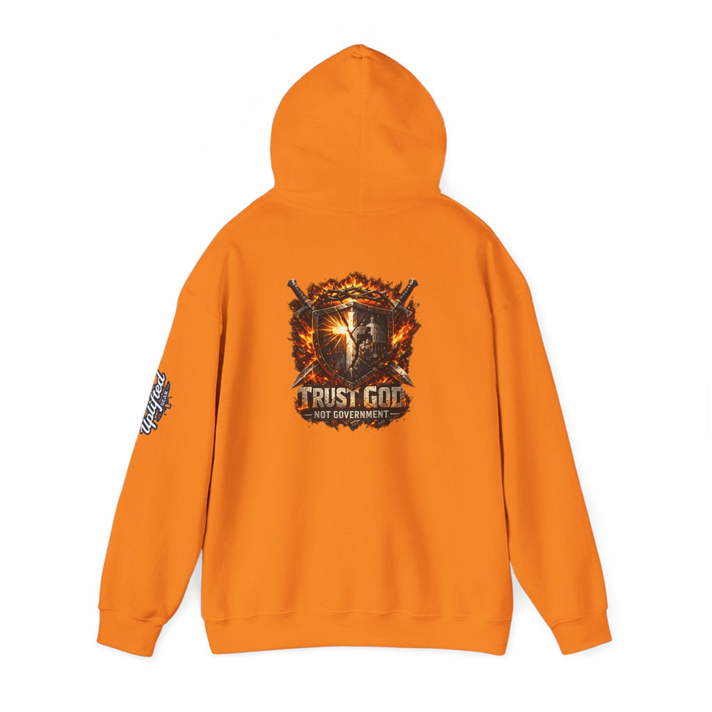 Trust God Not Government Shield Hoodie — Patriotic Christian Faith Hoodie Printify