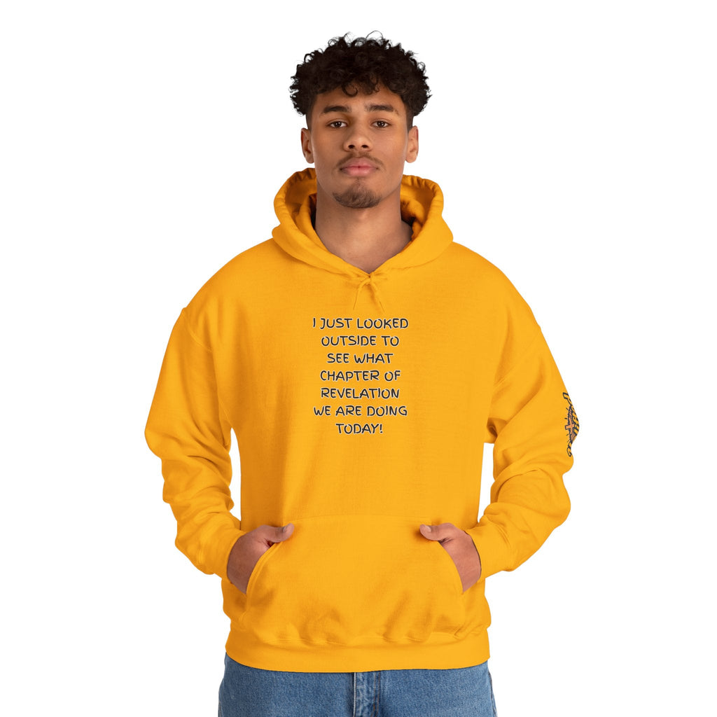 What Chapter of Revelation Hoodie – I Looked Outside My Window Christian Sweatshirt for End Times Humor & Faith Printify