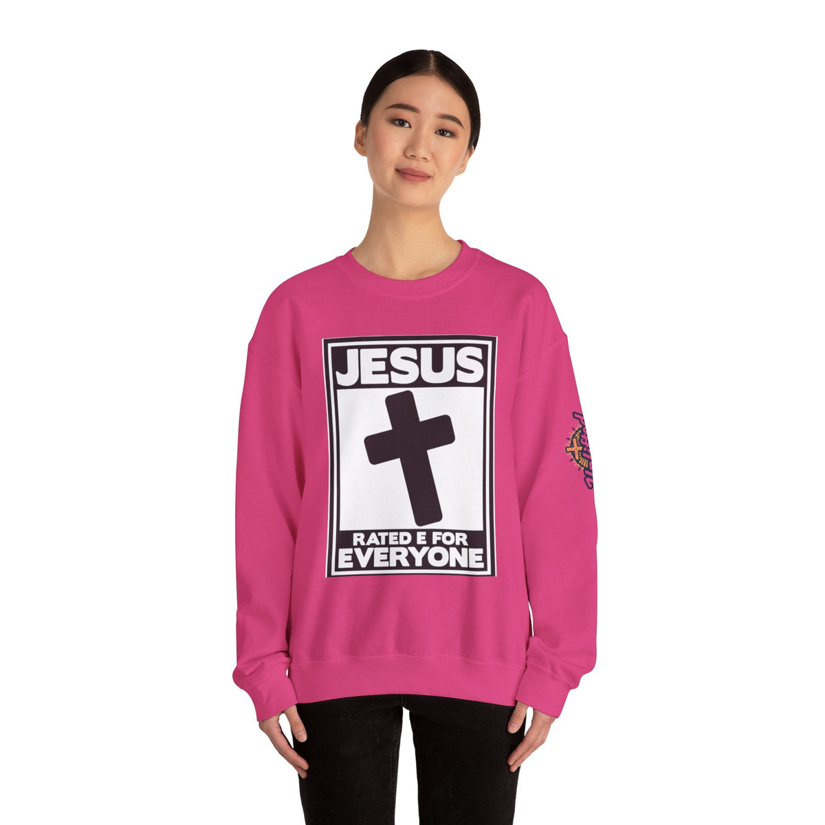 Jesus, Rated E for Everyone Sweatshirt - Gamer Faith Sweatshirt - Christian Video Game Parody Printify