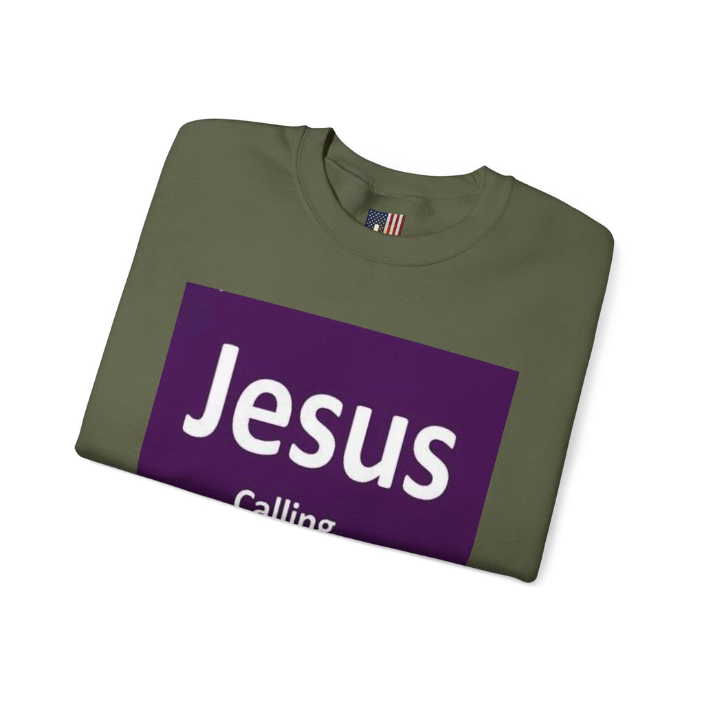 Jesus Calling Sweatshirt – Funny Cell Phone Screen Christian Sweatshirt for Divine Connection & Faith Humor Printify