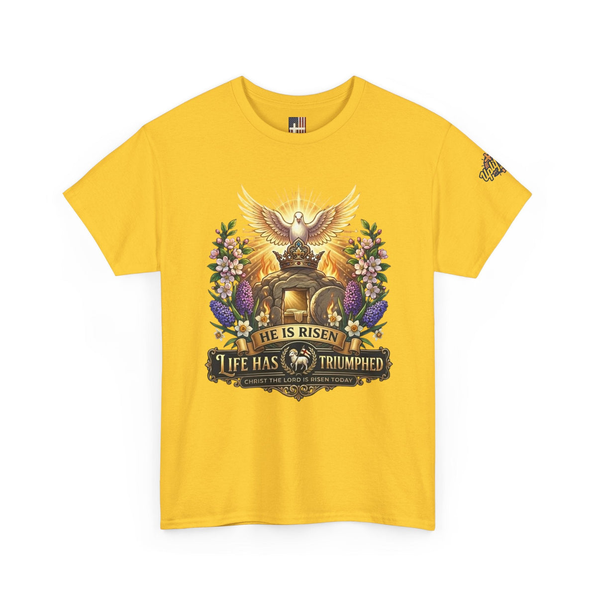 He Is Risen "Life Has Triumphed" T-Shirt — Easter Resurrection Christian Tee Printify