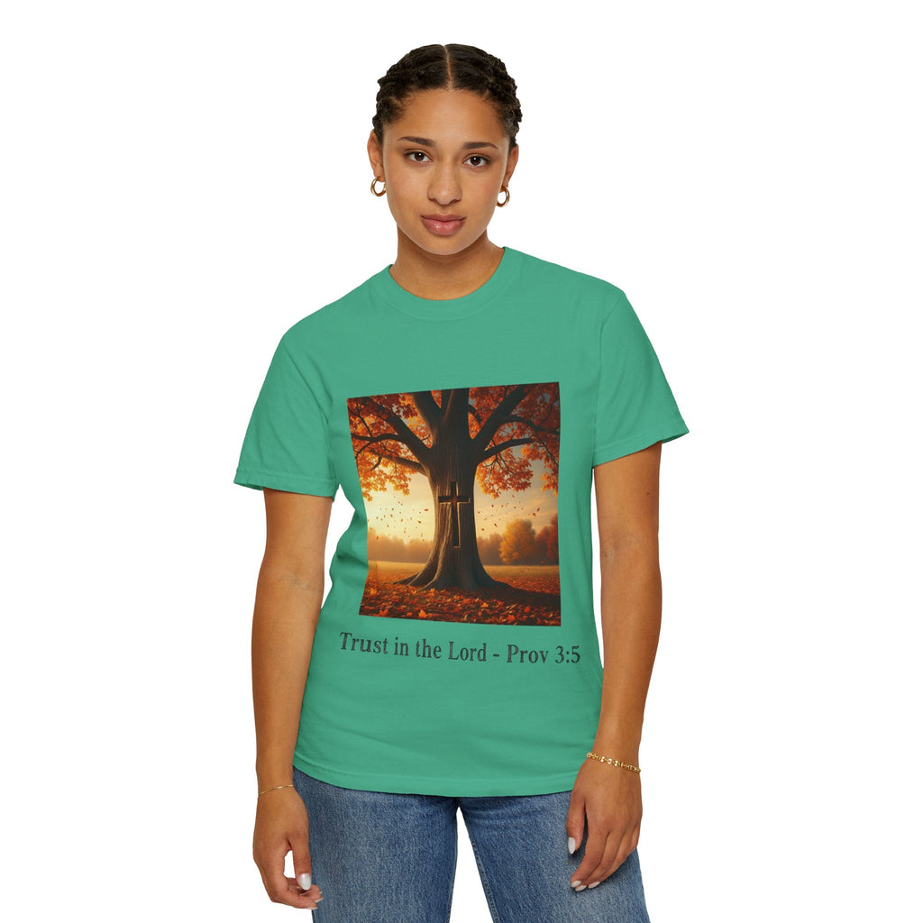 Trust in the Lord T-Shirt – Autumn Tree Christian Tee with Proverbs 3:5 Printify