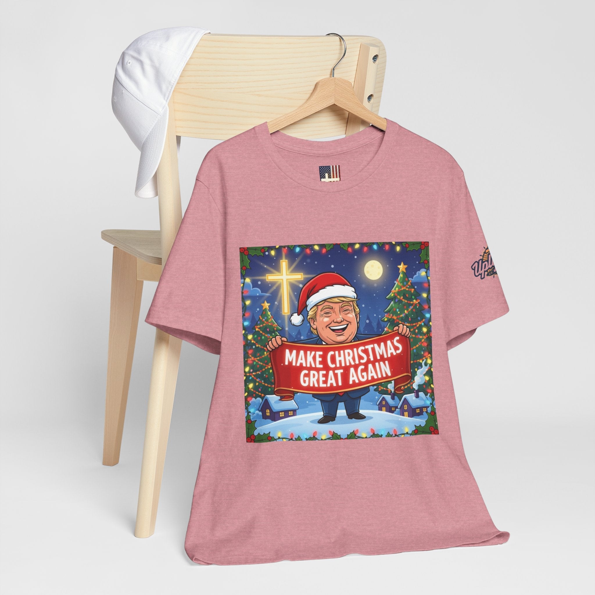 🎄 Make Christmas Great Again – Patriotic Christian Christmas T-Shirt | Bold Holiday Faith Tee | Red & White Banner Design | Uplifted Gear Printify