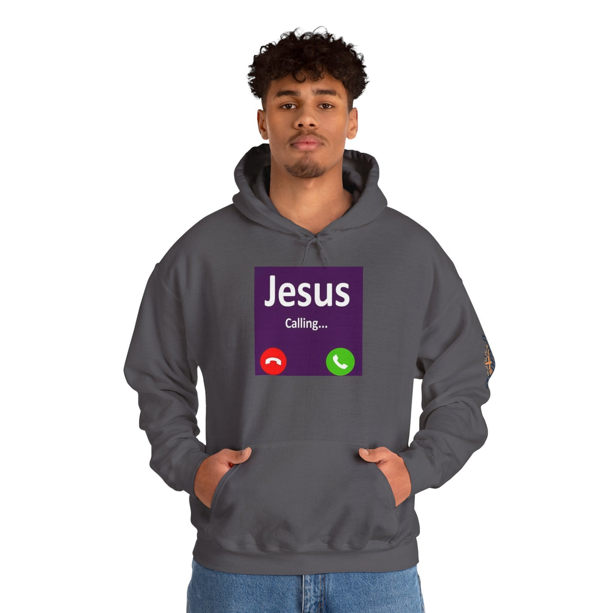 Jesus Calling Hoodie – Funny Cell Phone Screen Christian Sweatshirt for Divine Connection & Faith Humor Printify