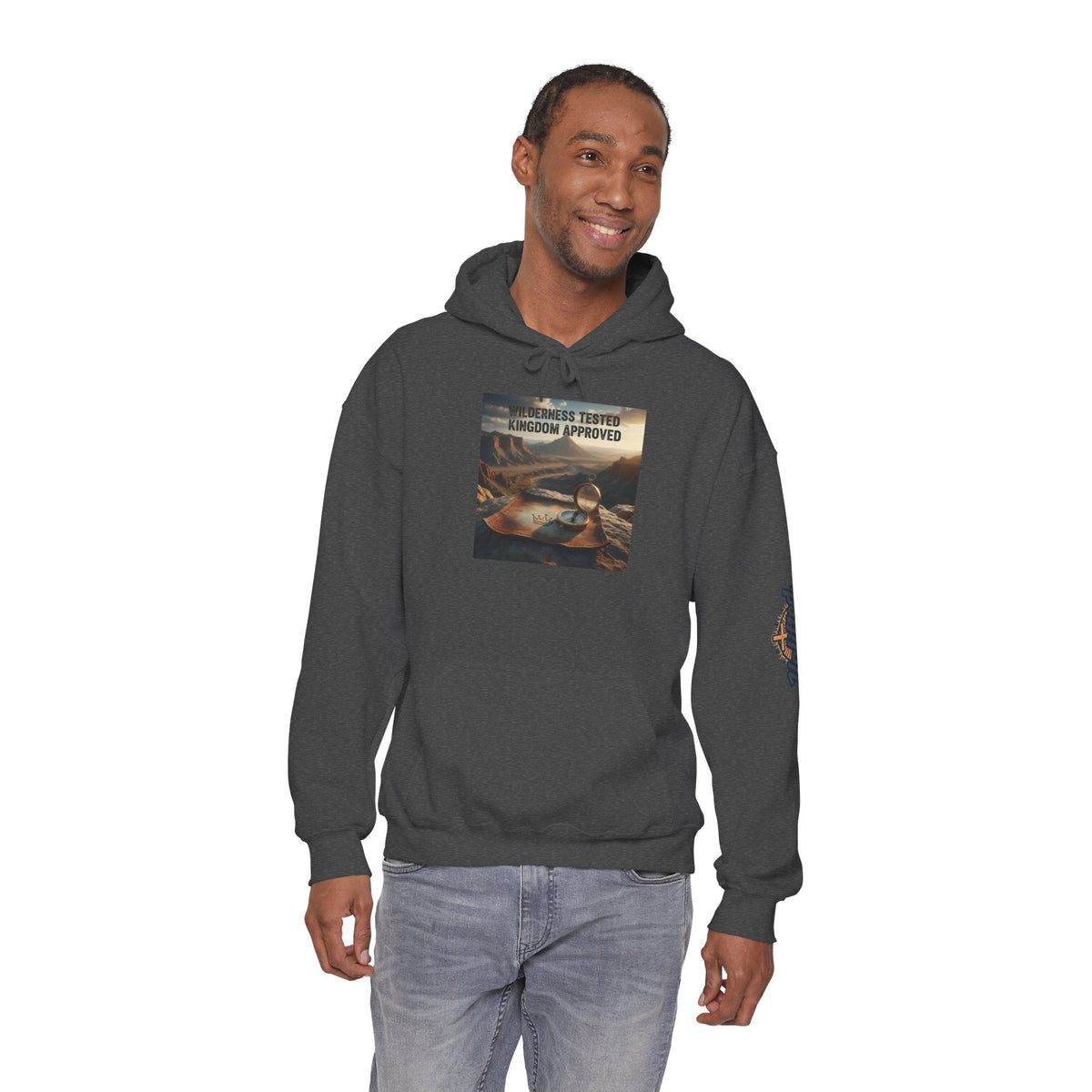 Wilderness Tested Kingdom Approved Hoodie – Mountain Desert Compass Crown Christian Sweatshirt for Biblical Adventure Faith Printify