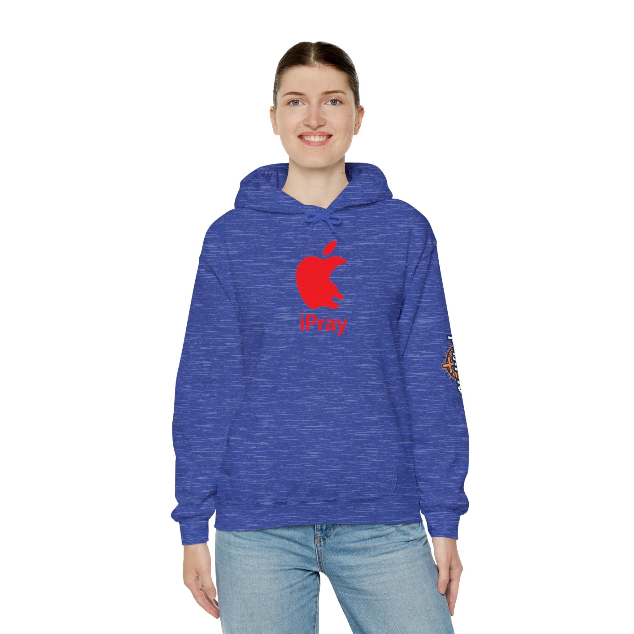 iPray Apple Logo Hoodie — Funny Christian Hoodie (Minimal Red Apple Graphic) Printify