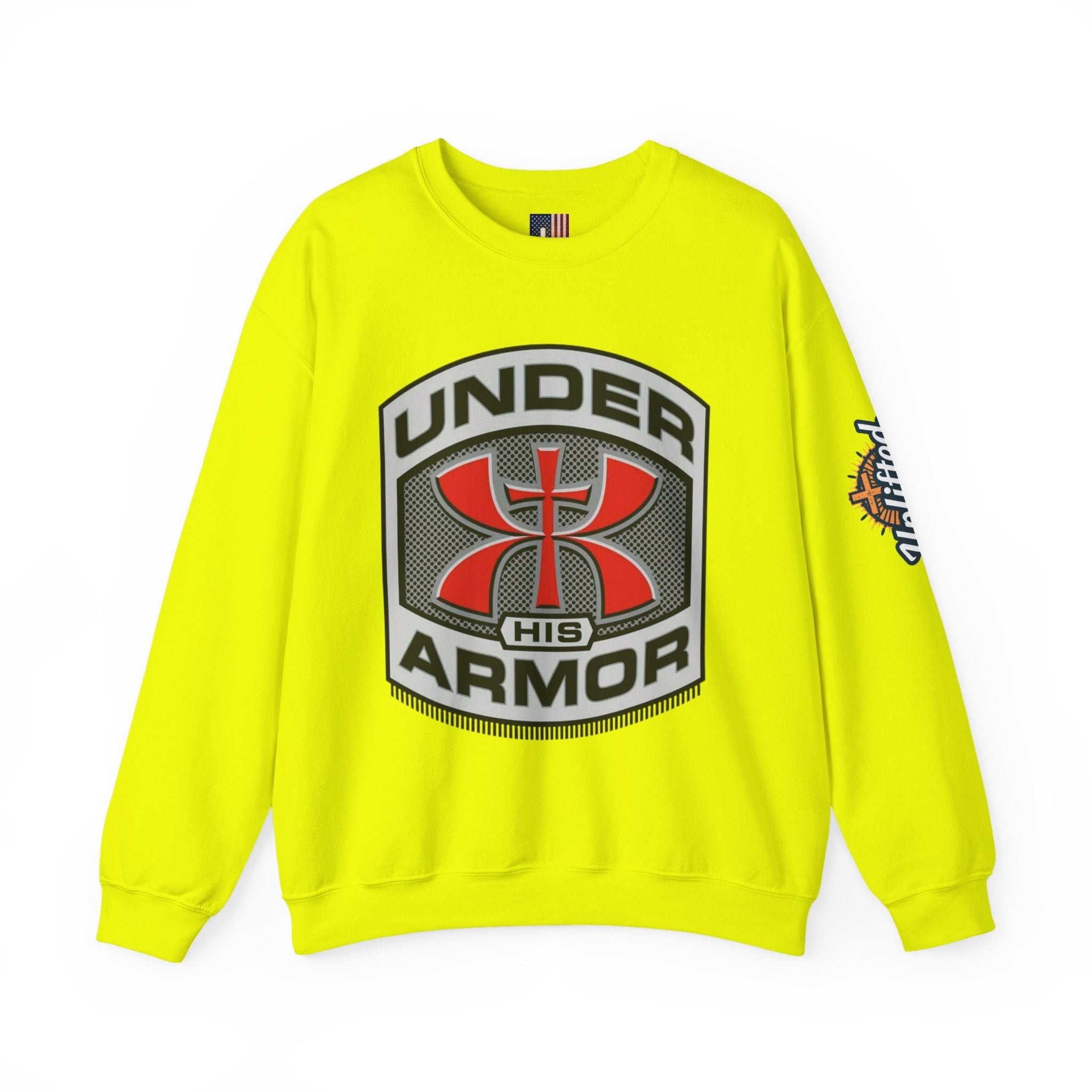 Under His Armor Crewneck Sweatshirt — Christian Faith Graphic Pullover Printify