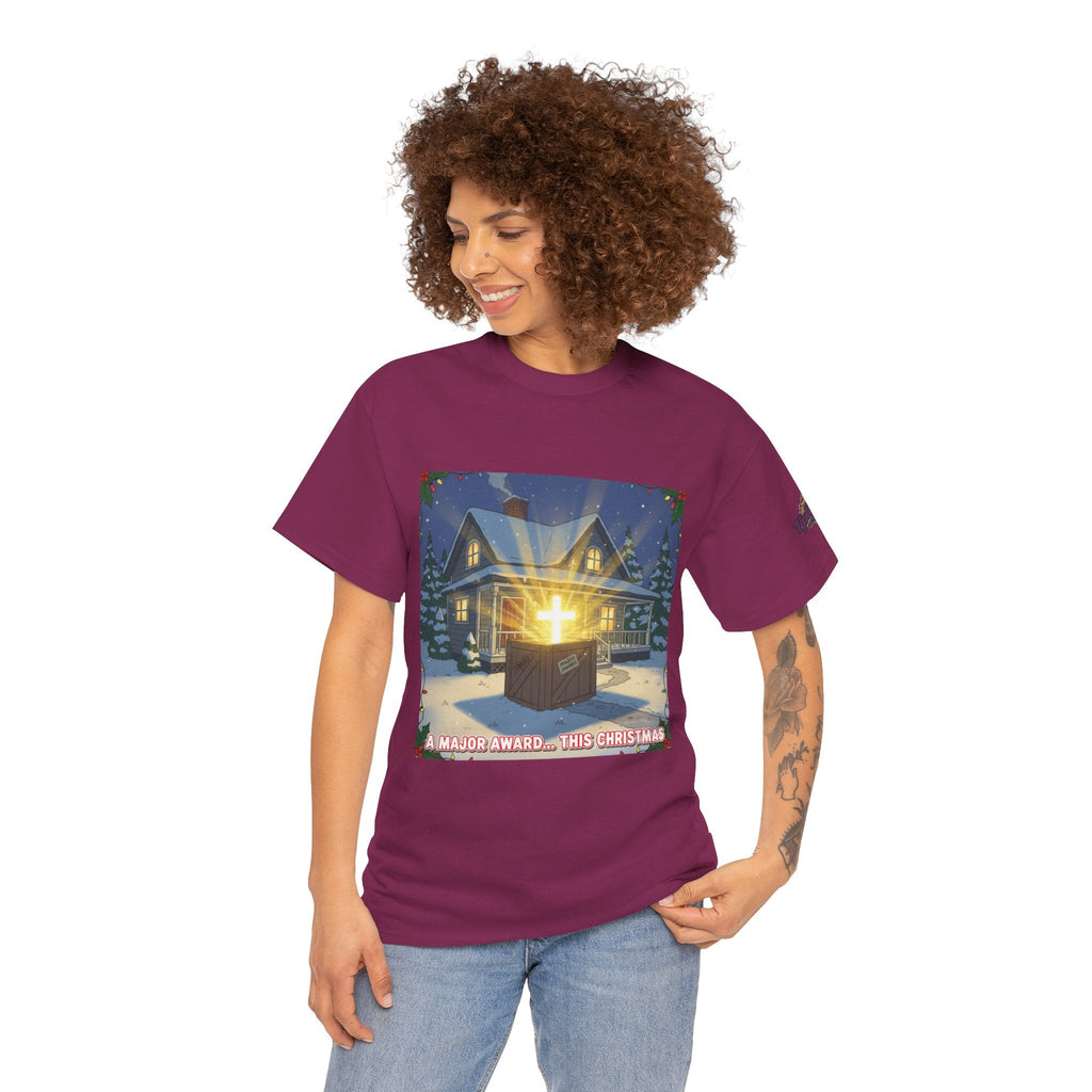 A Major Award This Christmas T-shirt – Fragile Leg Lamp Parody Cross Unboxing Christian T-shirt for Hilarious Faith & Holiday Glow Printify