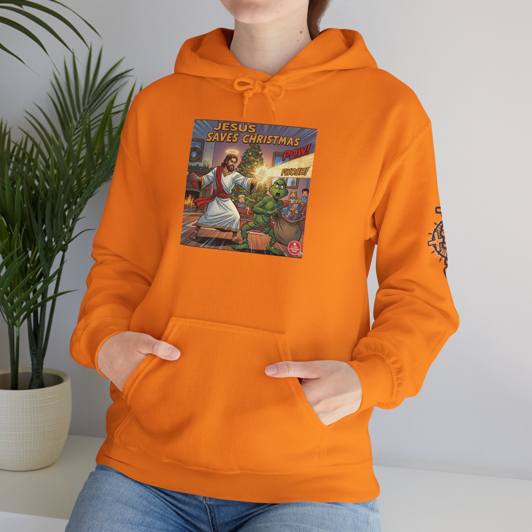 Jesus Saves Christmas Hoodie – Grinch vs Savior Light Battle Christian Sweatshirt for Hilarious Holiday Faith & True Joy Printify