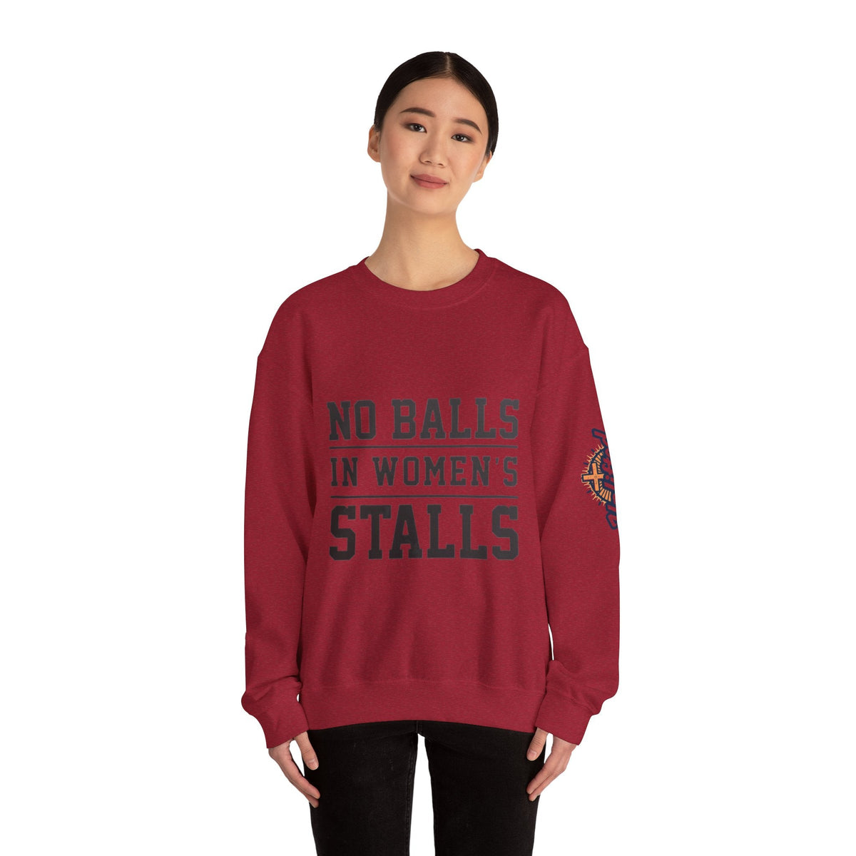 No Balls in Women's Stalls Crewneck Sweatshirt — Bold Statement Pullover Printify