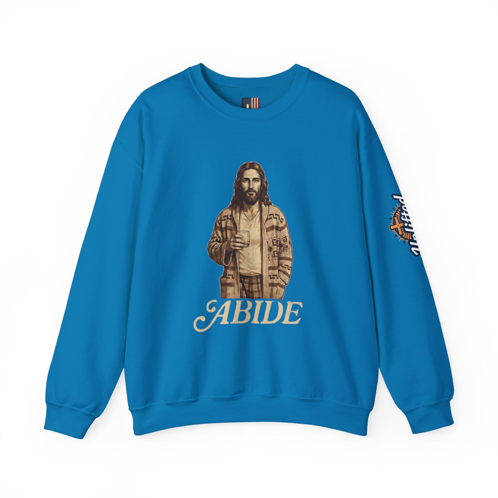 Abide Jesus Sweatshirt — Vintage 'The Dude' Religious Graphic Sweatshirt Printify