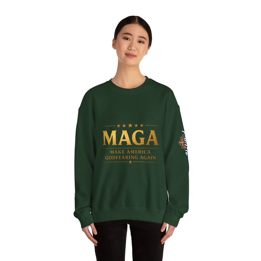 Sweatshirt — "MAGA Make America Godfearing Again" Gold Logo Crewneck Printify