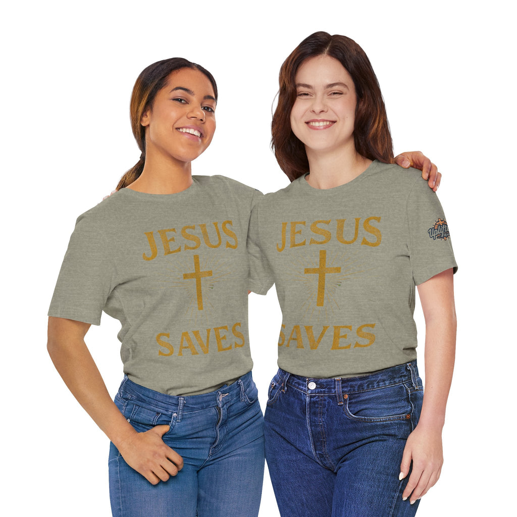 Jesus Saves T-shirt – Radiant Cross & Rays of Light Christian T-shirt for Eternal Hope & Faith Printify