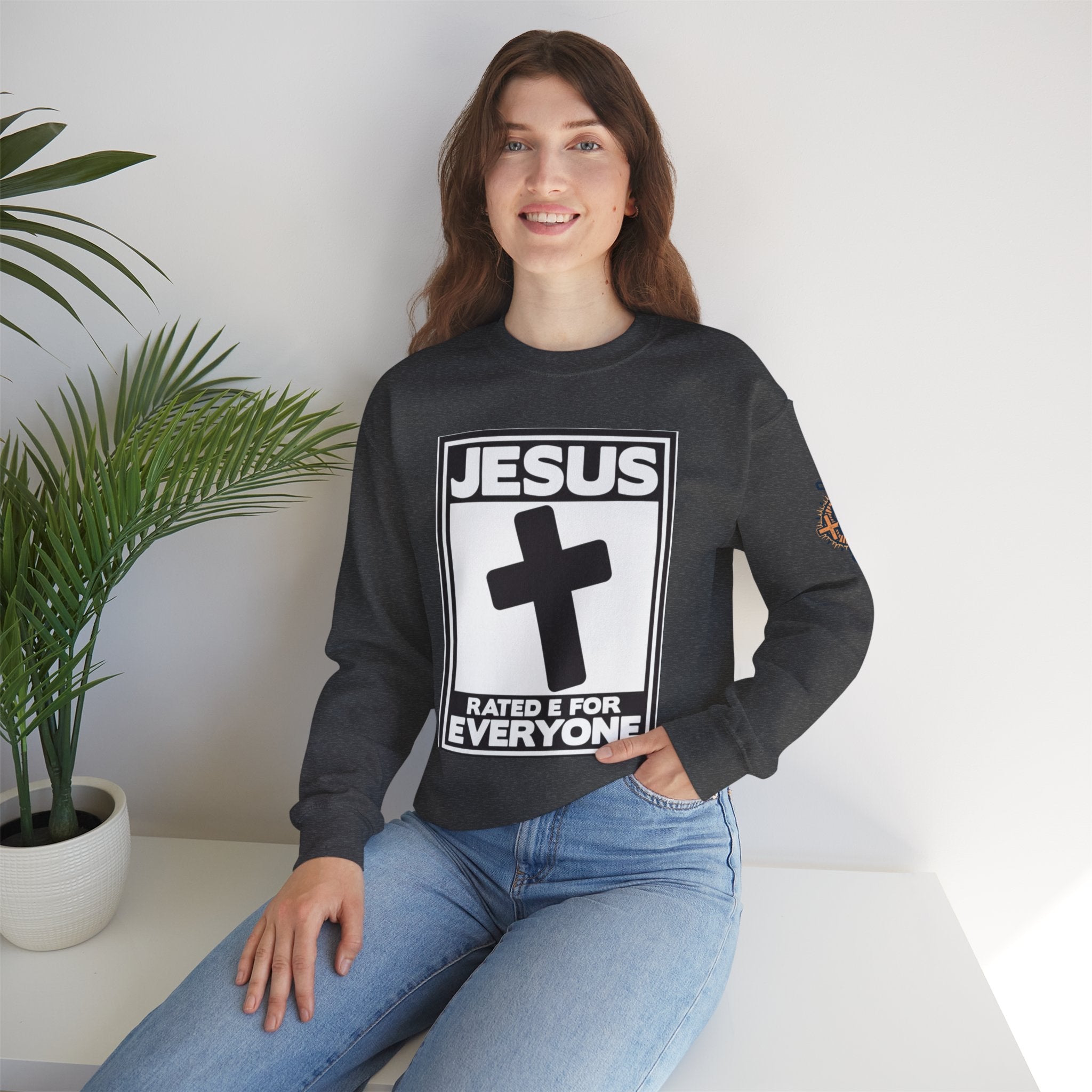 Jesus, Rated E for Everyone Sweatshirt - Gamer Faith Sweatshirt - Christian Video Game Parody Printify