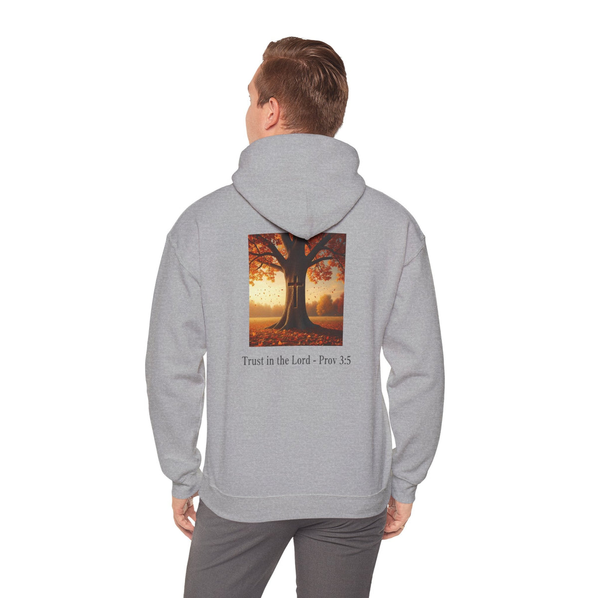 Trust in the Lord Hoodie – Autumn Tree Proverbs 3:5 Christian Hoodie for Cozy Faith Printify