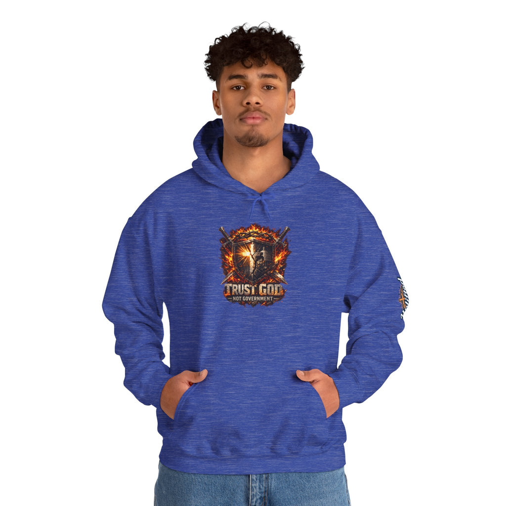 Trust God Not Government Shield Hoodie — Patriotic Christian Faith Hoodie Printify