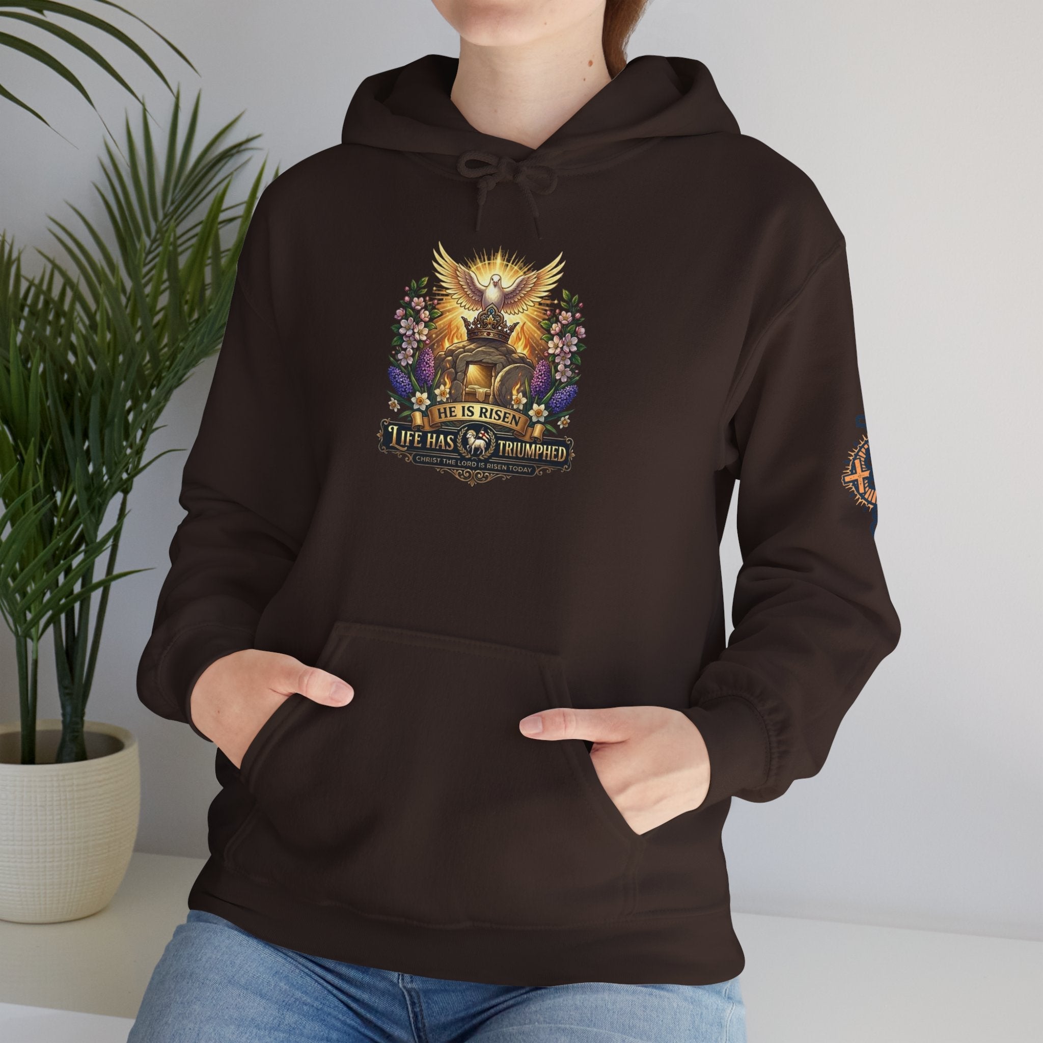 He Is Risen "Life Has Triumphed" Hoodie — Easter Resurrection Christian Hoodie Printify