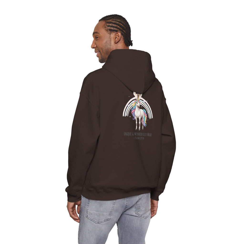 Unique Unicorn Hoodie – Rainbow Cross Psalm 139:14 Christian Hoodie for Wonderfully Made Printify