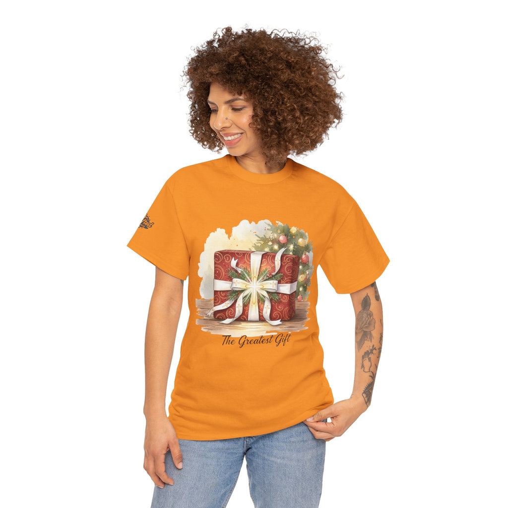 The Greatest Gift T-shirt – Cross Bow Present Christian T-shirt for Christmas Salvation & Eternal Faith Printify