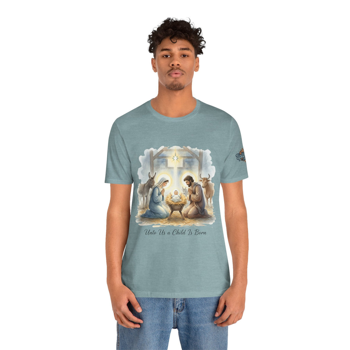 Unto Us a Child is Born T-shirt – Isaiah 9:6 Nativity Manger Scene Christian Christmas T-shirt for Holy Night Faith Printify