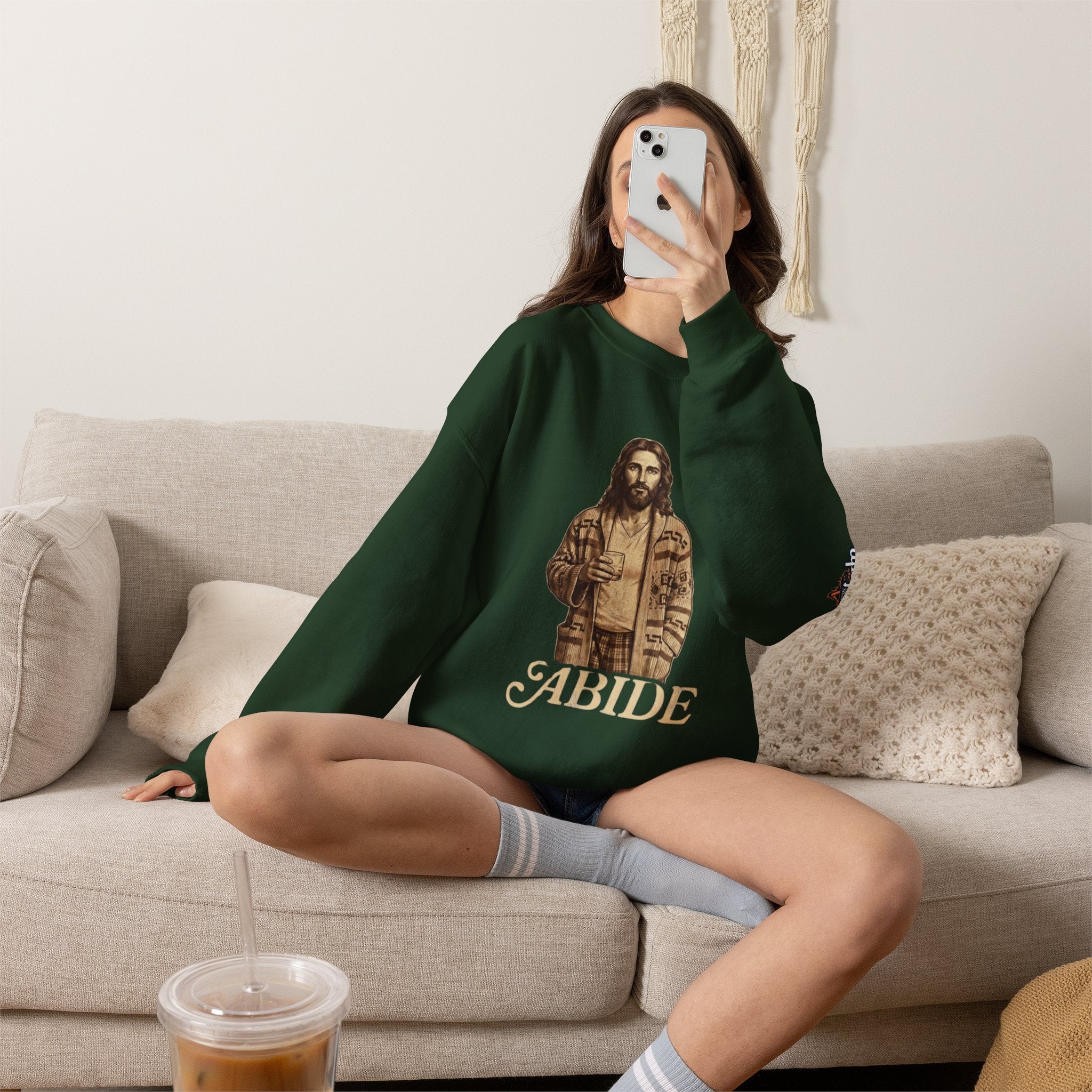 Abide Jesus Sweatshirt — Vintage 'The Dude' Religious Graphic Sweatshirt Printify