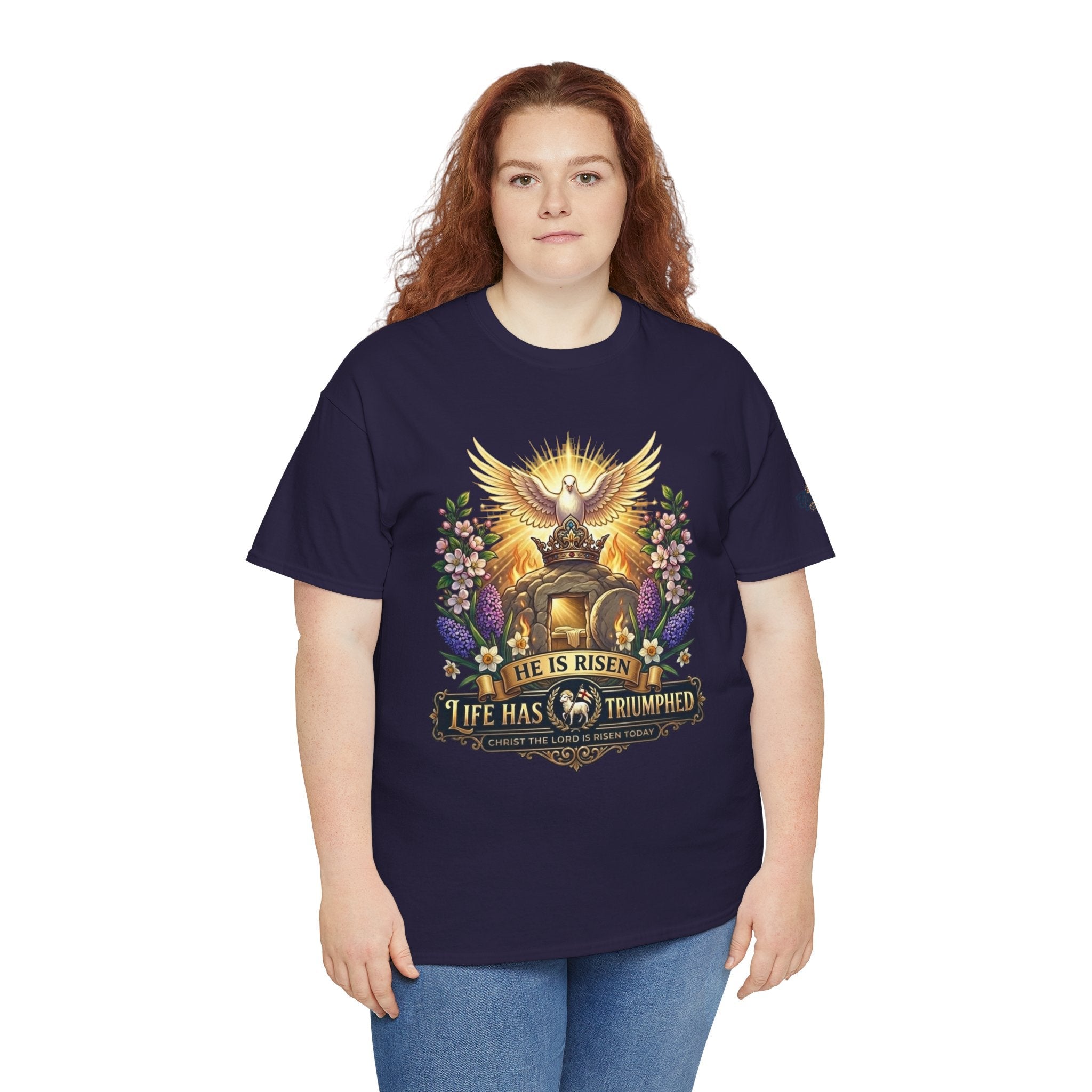 He Is Risen "Life Has Triumphed" T-Shirt — Easter Resurrection Christian Tee Printify