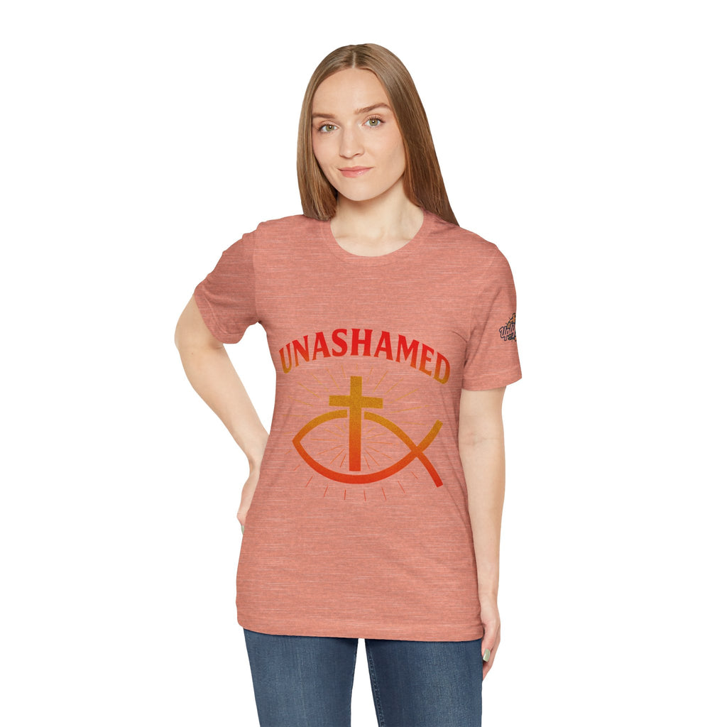 Unashamed T-shirt – Ichthys Jesus Fish & Cross Christian T-shirt for Romans 1:16 Bold Faith Printify