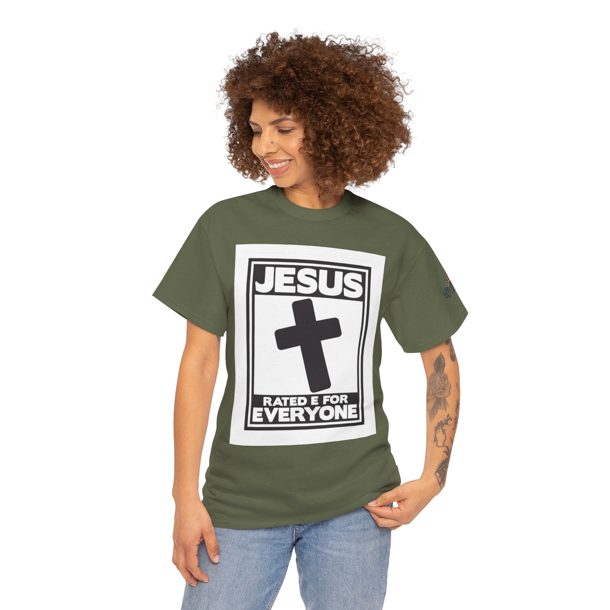 Jesus, Rated E for Everyone T-shirt - Gamer Faith T-shirt - Christian Video Game Parody Printify